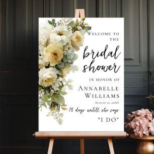 Vita Rosor Och Blommor Bröllopsfest Välkomstskylt Poster