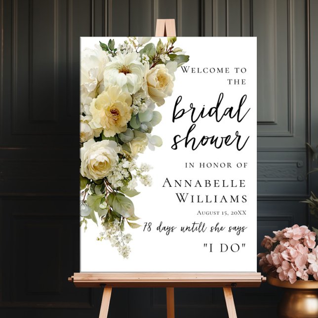 Vita Rosor Och Blommor Bröllopsfest Välkomstskylt Poster (Skapare uppladdad)