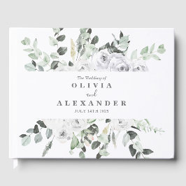 Vita rosor och grönska elegant blomsterbröllop gästböcker