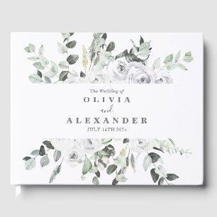 Vita rosor och grönska elegant blomsterbröllop gästböcker