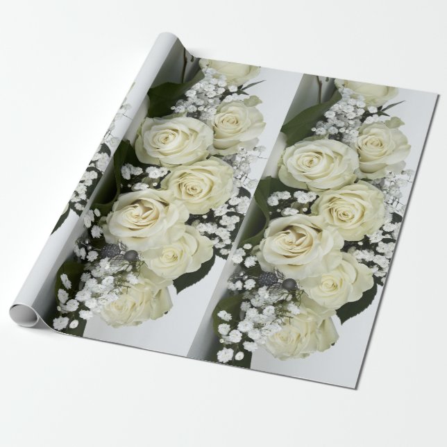 Vita rosor presentpapper (Utrullad)