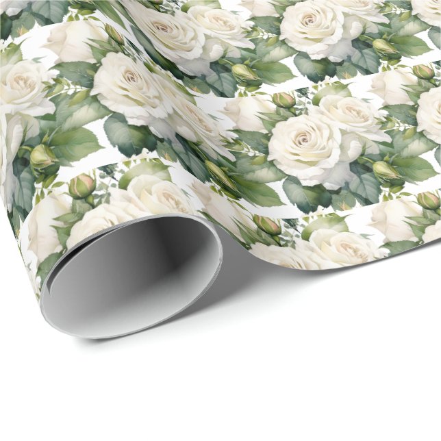 Vita rosor  presentpapper (Rullad Hörn)