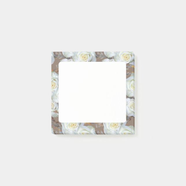 Vita Rosor Romantisk Rustik Mönster Post-it Block (Framsida)