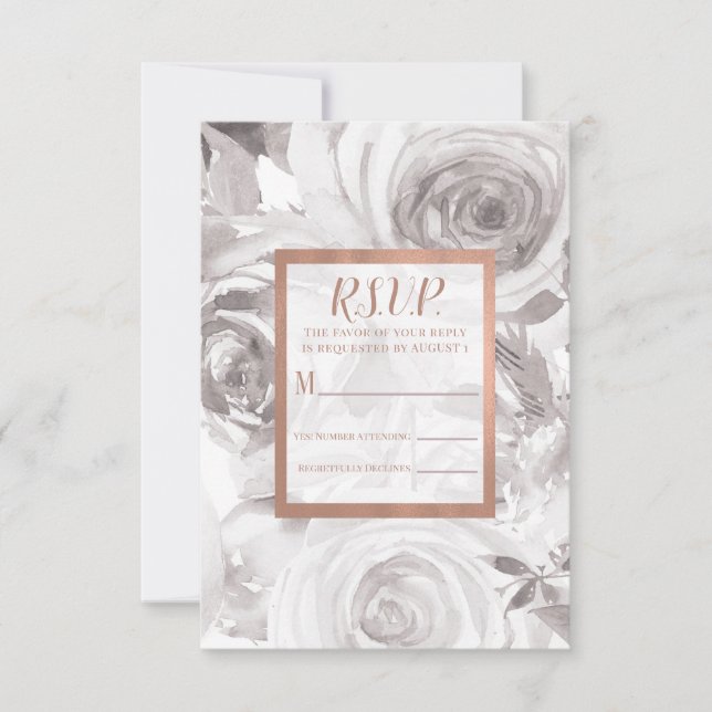 Vita rosor rosa roséguld modern bröllops-RSVP OSA Kort (Framsida)