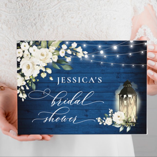 Vita rosor Royal blå trädgalleria bröllopsdusch Gästböcker (Skapare uppladdad)