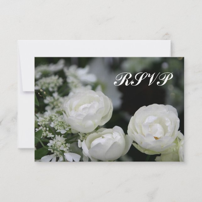 Vita rosor RSVP bröllopsinbjudan OSA Kort (Framsida)