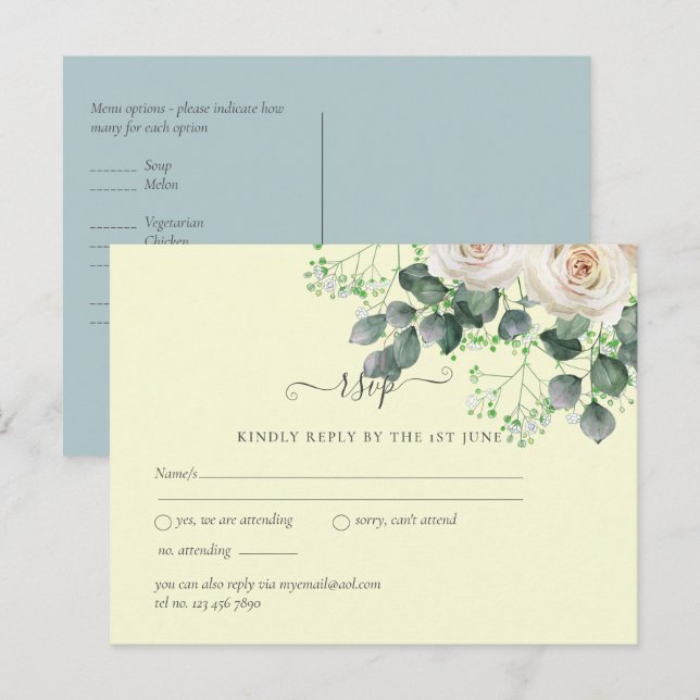 Vita Rosor Salvia Eukalyptus Citrongul RSVP Vykort (Fram/baksida)