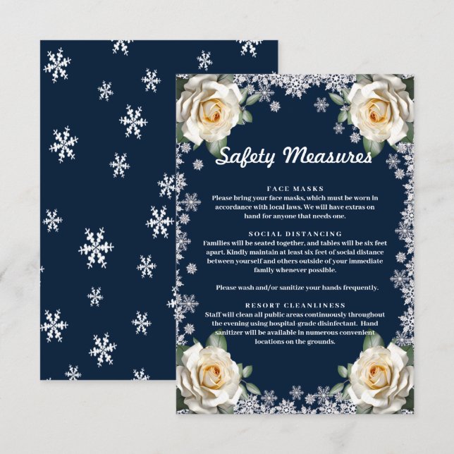 Vita rosor Snöflinga jul säkerhetsåtgärder Tilläggskort (Fram/baksida)