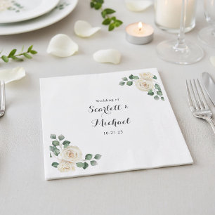 Vita rosor Vår Blommig Romantisk Bröllop Pappersservett