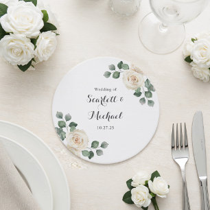 Vita rosor Vårens blommor Romantisk Bröllop Underlägg Papper Rund