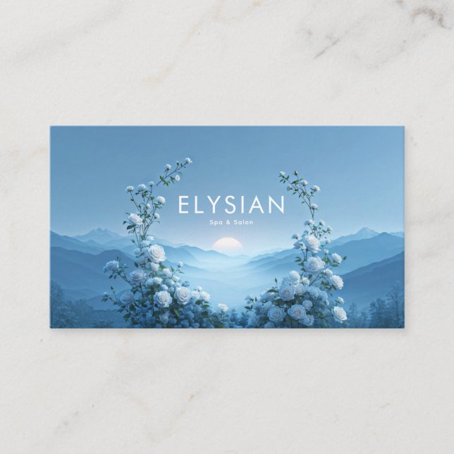 Vita Rosors Blommor och Blue Mountain Solnedgång Visitkort (Framsida)