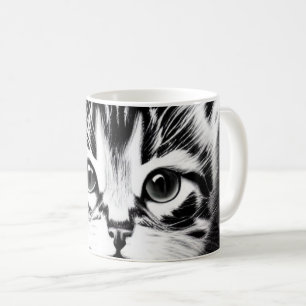 Vita röster från katt, svarta vita kattunge-röster kaffemugg