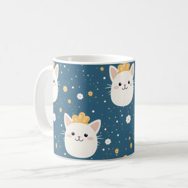 Vita Royalet Cat Mönster Kaffemugg (Framsida vänster)