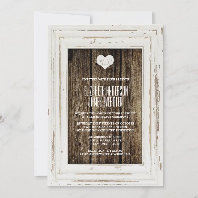 Vita Rustic Ram Barn Wood Wedding bjudande Inbjudningar (Framsida)