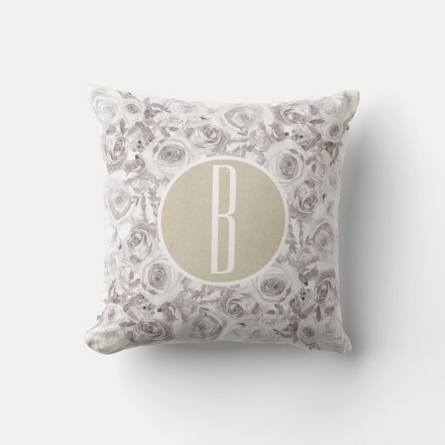 Vita rustika vinterrosor monogram bokstav initial kudde (Framsida)