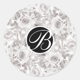 Vita rustika vinterrosor monogram bokstav initial runt klistermärke