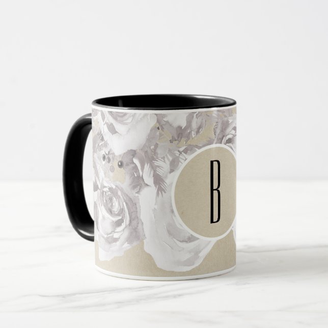 Vita Rustika Vinterrosor Shabby Chic Kraft Mugg (Framsida vänster)