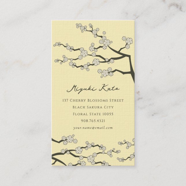 Vita Sakura Orientala Körsbärsblommor Elegant Chic Visitkort (Framsida)