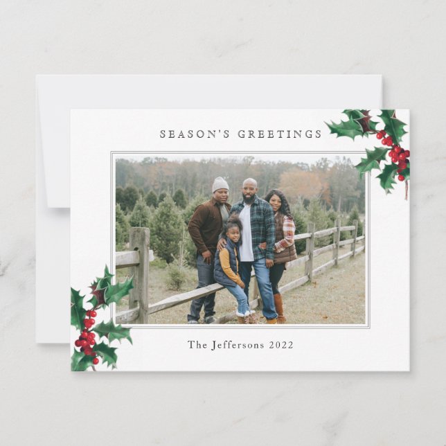 Vita säsongens hälsningar Julfotfoto Anpassningsba Julkort (Framsida)
