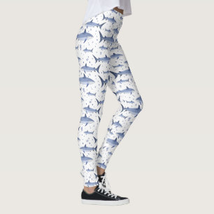 Vita Sea Life Shark Jellyfish Watercolor Mönster Leggings