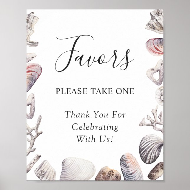 Vita Sea Snäcka Coral Beach Wedding Favding Sign Poster (Framsidan)