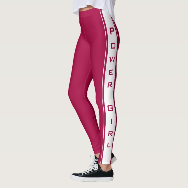 Vita sidostripiga röda leggings med text (Vänster)