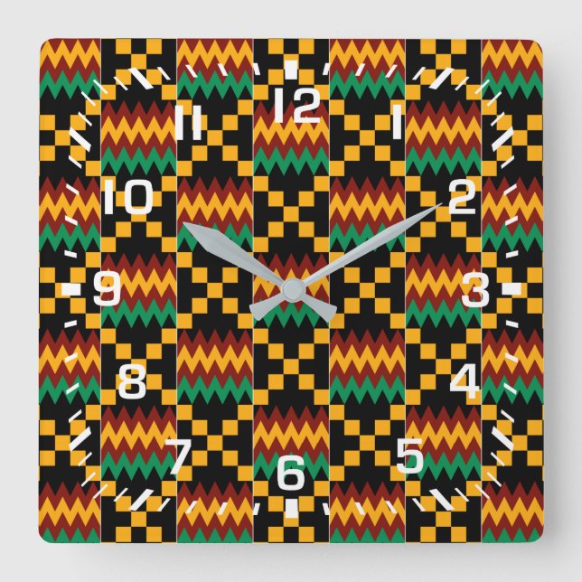 Vita siffror / afrikansk Kente-tyg Fyrkantig Klocka (Framsida)