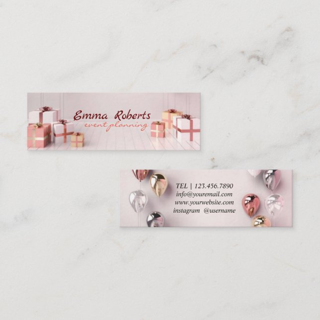 Vita Silver-ballonger Modern Affärskort Mini Visitkort (Fram/baksida)