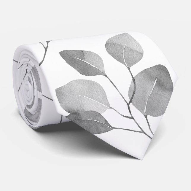 Vita Silver-dollar Eucalyptus Bröllop Neck Tie Slips (Rullad)