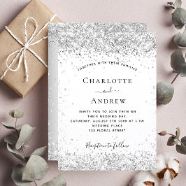 Vita silver glitter elegant bröllop inbjudningar