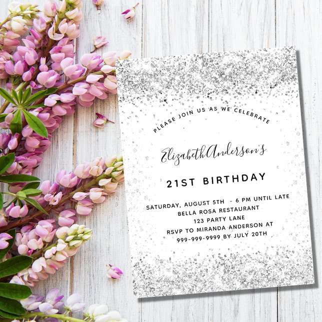 Vita silver glitter-gul lyxfödelsedag inbjudningar (Skapare uppladdad)