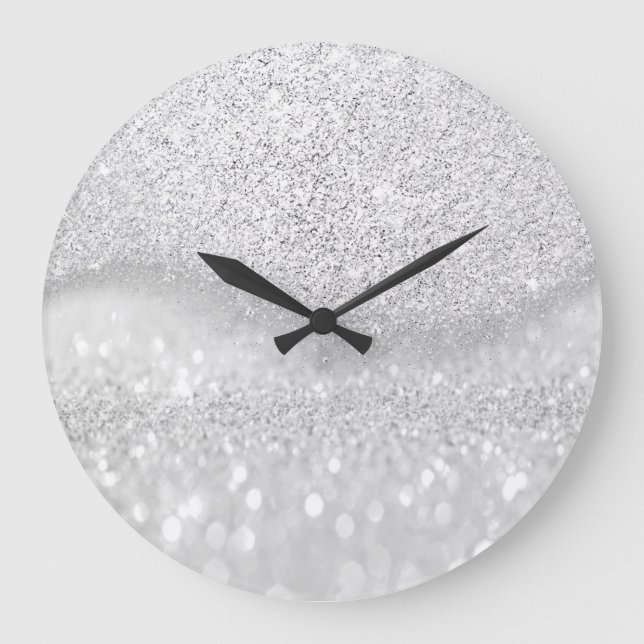 Vita Silver Grått Glitter Minimal Ombre Glam Stor Klocka (Framsida)