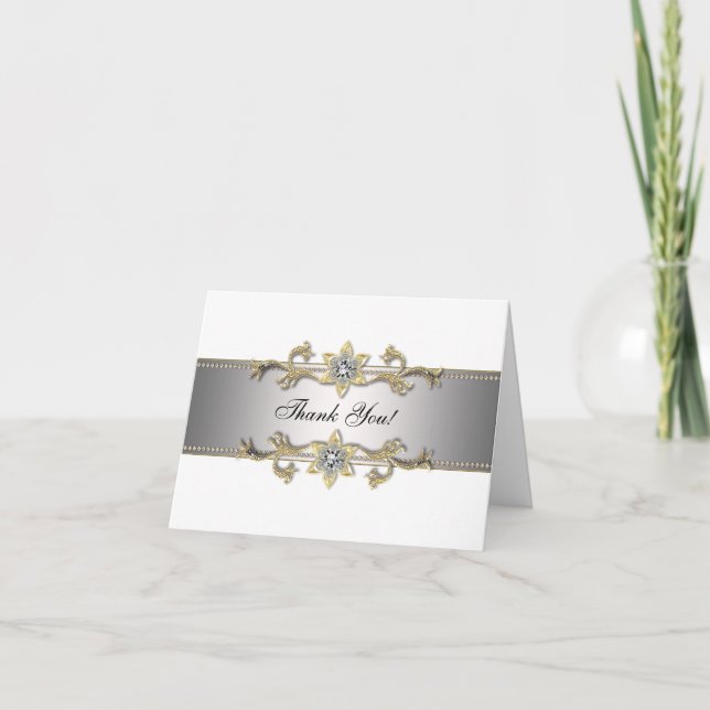 Vita Silver Guld Jewel Tacksamhetskort Tack Kort (Framsida)