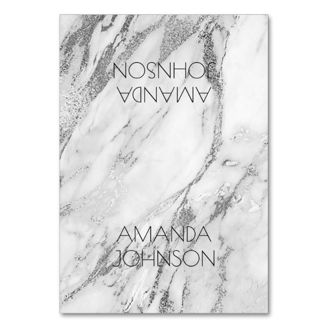 Vita Silver Marble Bord Card Personlig Namn Bordsnummer (Framsidan)