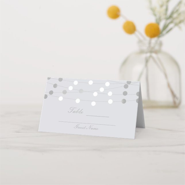 Vita Silver String Ljus Modern Bröllop Bord Placeringskort (Baksida)