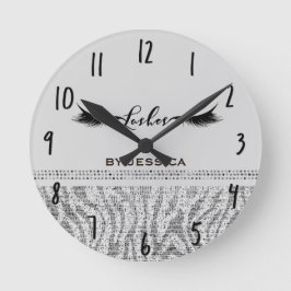 Vita Silver Zebra Glitterhårfransar Personliga Rund Klocka