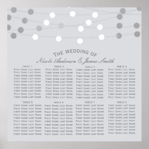 Vita silversträngljus modern bröllops sittplats poster