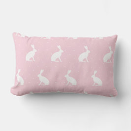 Vita Sitta Bunnies Mönster. Rosa Lumbarkudde