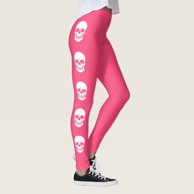 Vita skallsilhuetter på rosa Halloween Leggings (Höger)