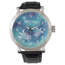 Vita sköldpaddor i blå havsfärg Ditt namn Armbandsur
