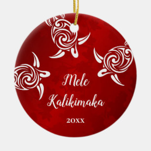Vita sköldpaddor Mele Kalikimaka Familjefoto Julgransprydnad Keramik