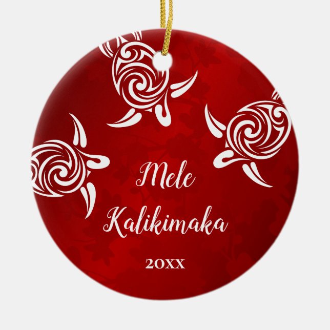 Vita sköldpaddor | Mele Kalikimaka | Familjefoto Julgransprydnad Keramik (Framsidan)
