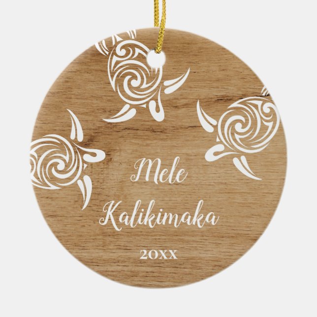Vita sköldpaddor | Mele Kalikimaka | Familjefoto Julgransprydnad Keramik (Framsidan)