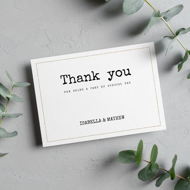 Vita skrivskrivartypsteckensnitt i guld, rustik st inbjudningar (White gold typewriter font rustic style Thank You )