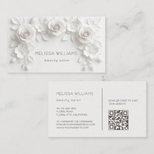 Vita Skulpturala 3D Blommor Visitkort