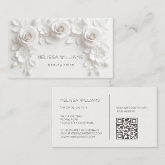 Vita Skulpturala 3D Blommor Visitkort