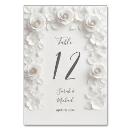 Vita Skulpturerade Blommor Båg Bröllop   Bordsnummer