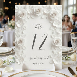 Vita Skulpturerade Blommor Båg Bröllop Bordsnummer