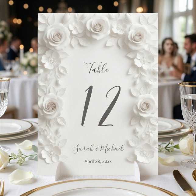 Vita Skulpturerade Blommor Båg Bröllop   Bordsnummer (Skapare uppladdad)