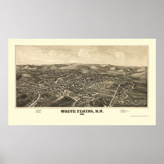 Vita slätter, NY Panoramic Karta - 1887 Poster (Framsidan)